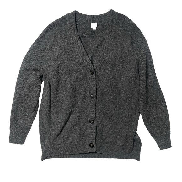 A New Day Gray Chunky Knit Oversized Cardigan Size Large 4 Button 2 Pocket - Picture 1 of 7